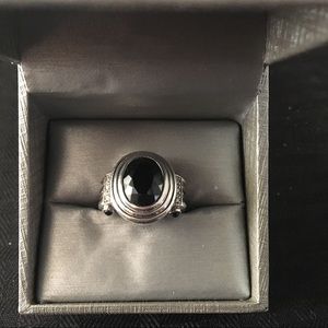 White Sterling Silver Black Onyx Ring